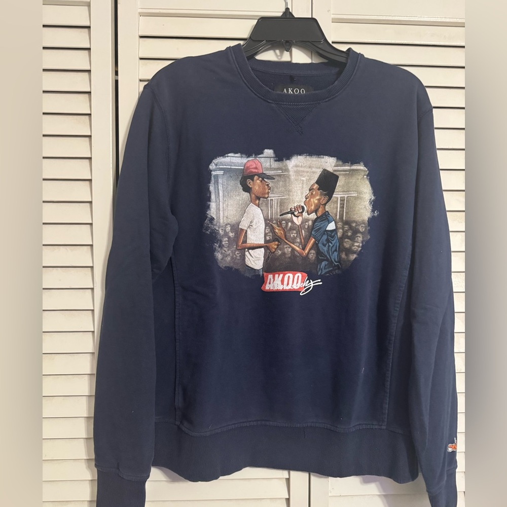 Akoo Men's Blue Graphic Crewneck Sweater